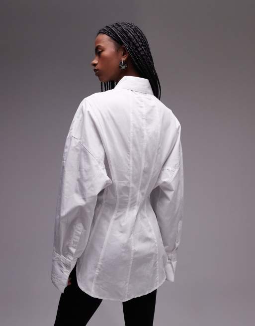 ASOS DESIGN corset seam detail shirt in white