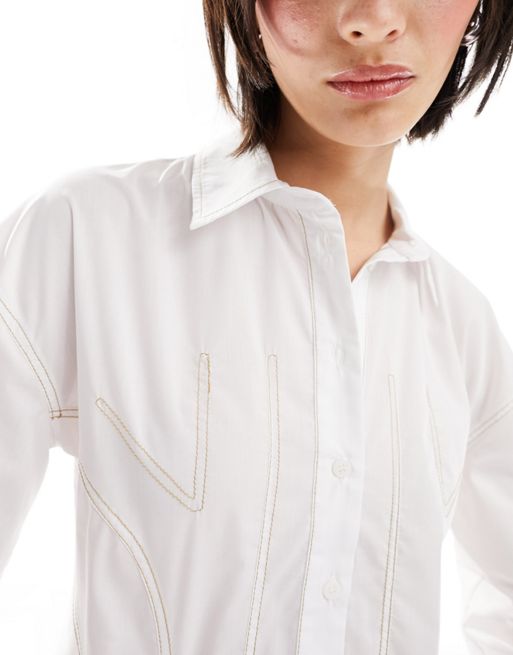 ASOS DESIGN corset waist t-shirt in white