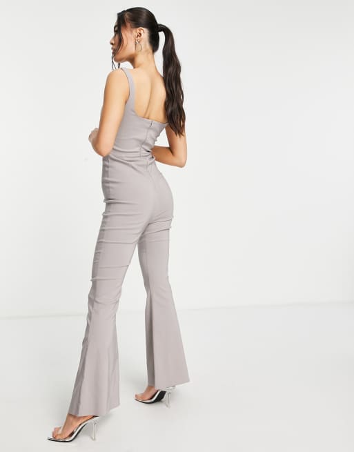 ASOS DESIGN tailored square neck jumpsuit with kick flare in white