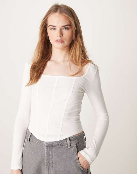 ASOS DESIGN corset square neck top in cream - view 1