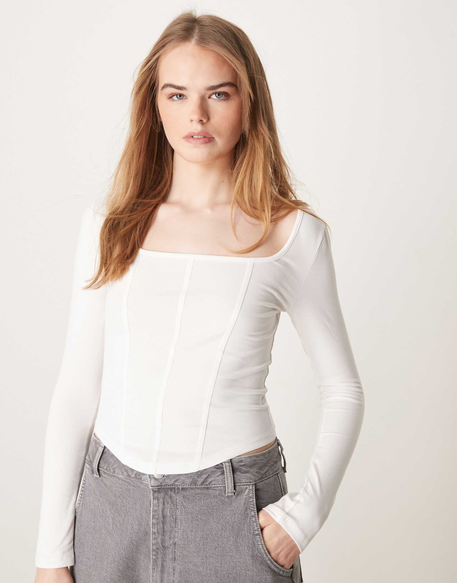 asos design corset square neck top in cream