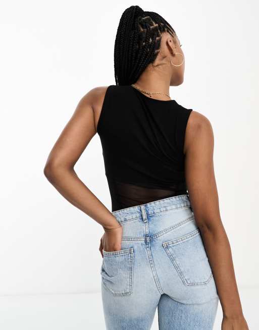 ASOS DESIGN corset style sweetheart neck sleeveless bodysuit in black, 3 of 4