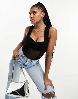 Asos Design Corset Tank Bodysuit In Black