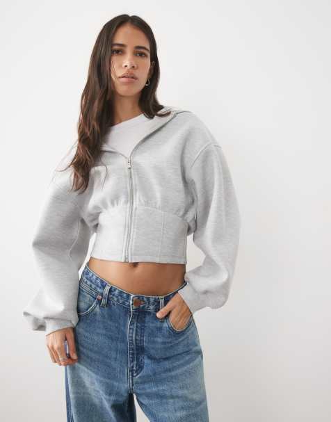 ASOS DESIGN corset style waist hoodie in gray in scuba-style fabric - view 1