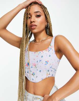 ASOS DESIGN corset top in floral print-Multi