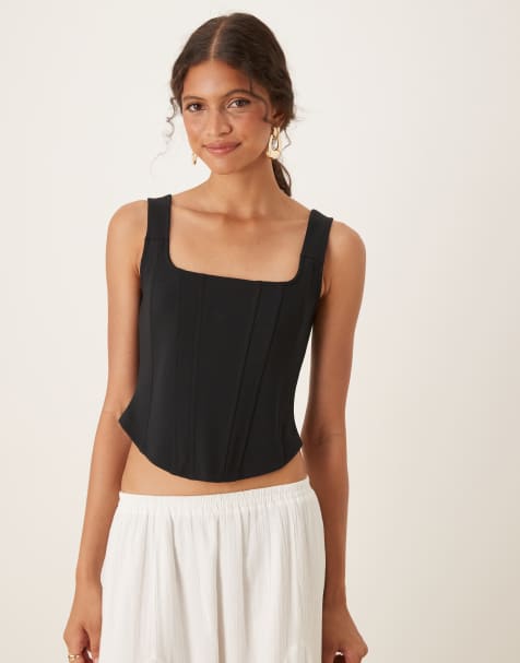 ASOS DESIGN corset top with boning in black - view 1