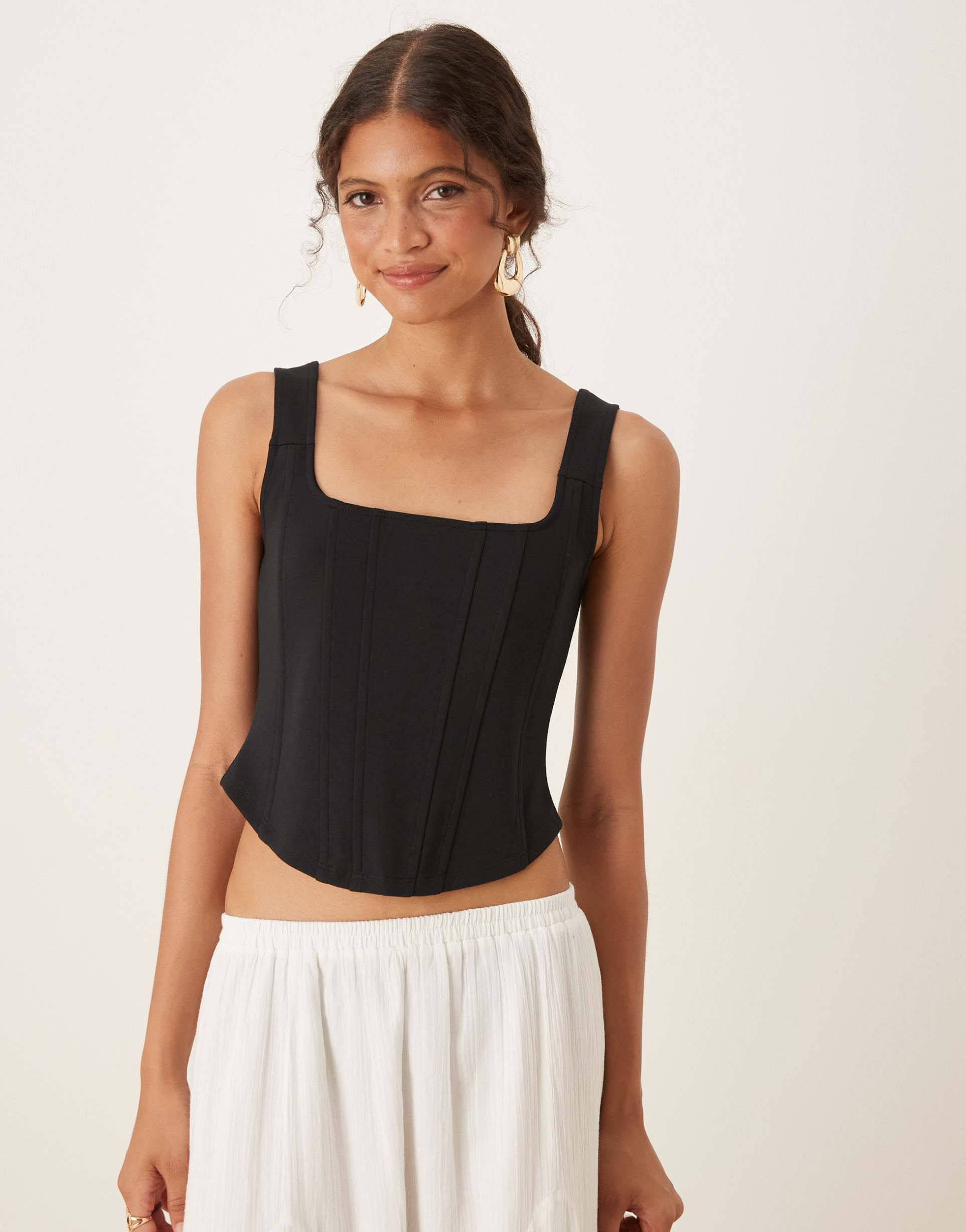 asos design corset top with boning in black