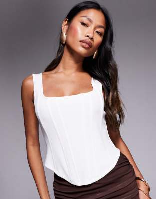 Asos Design Corset Top With Boning In White