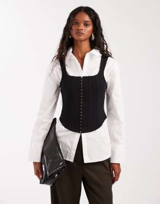 Asos Design Corset Top With Eyelet Front In Black
