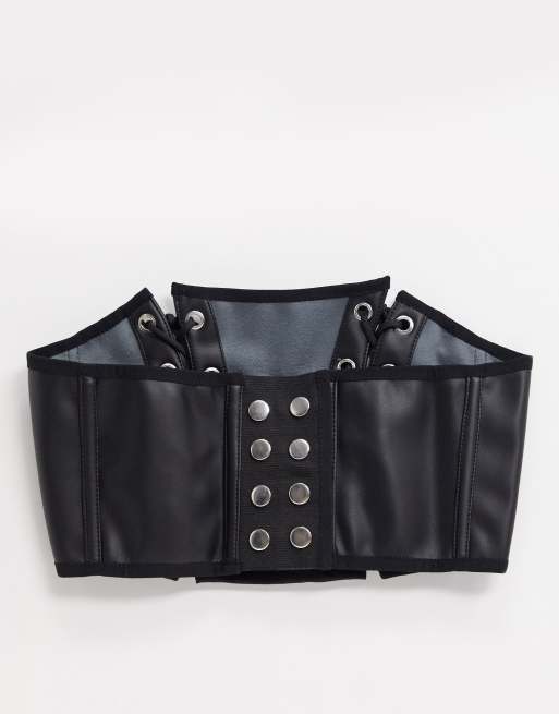 Two Ways Corset Belt with Tie Straps in Matte Black Leather