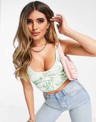 ASOS DESIGN corset waist cami top in toile de jouy print - part of a set