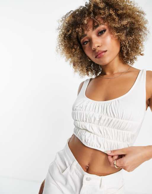 ASOS DESIGN corset waist t-shirt in white