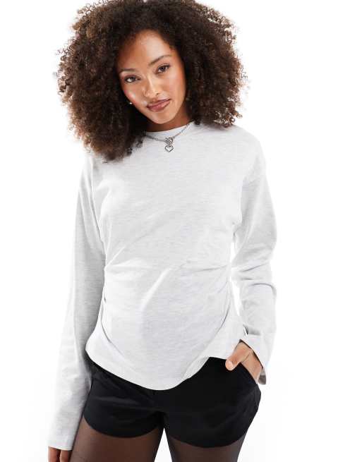 ASOS DESIGN corset waist long sleeve tee in heathered ice