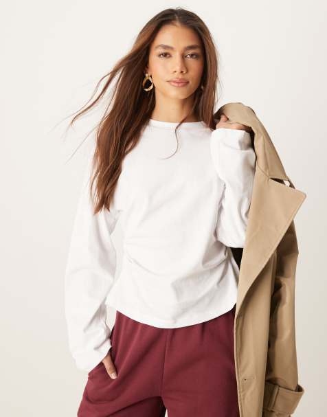 ASOS DESIGN corset waist long sleeve tee in white - view 1