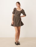 [ASOS DESIGN] ASOS DESIGN corset waist mini smock dress in brown and black gingham-Multi 14 Brown gingham