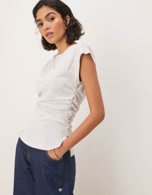 ASOS DESIGN corset waist sharp shoulder tank top ice marl-Grey