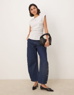 ASOS DESIGN corset waist sharp shoulder tank top in ice heather