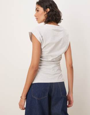 ASOS DESIGN corset waist sharp shoulder tank top in ice heather