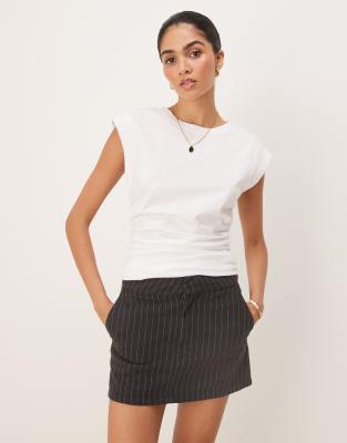 ASOS DESIGN cupro asymmetric neckline short sleeve top in chocolate