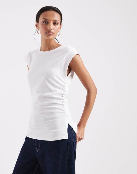 ASOS DESIGN corset waist sharp shoulder  tank top in white