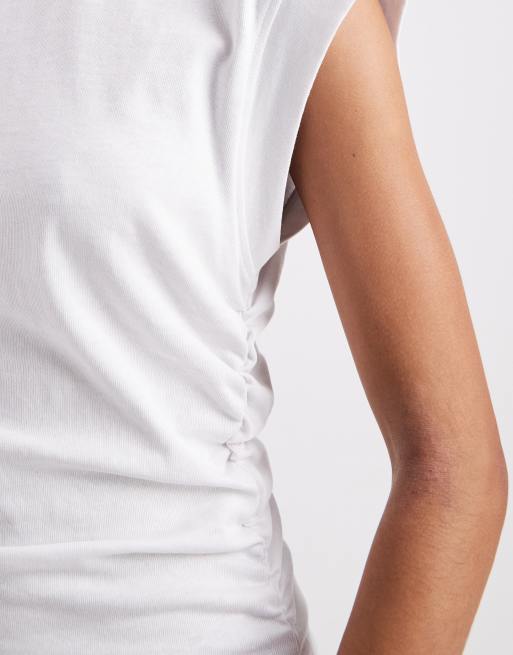 ASOS DESIGN corset waist sharp shoulder tank top in white, 4 of 4