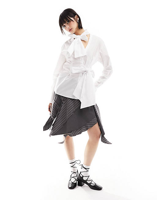 ASOS DESIGN corset waist shirt with large bows in white | ASOS