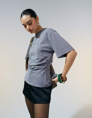 Asos Design Corset Waist T-shirt In Washed Gray