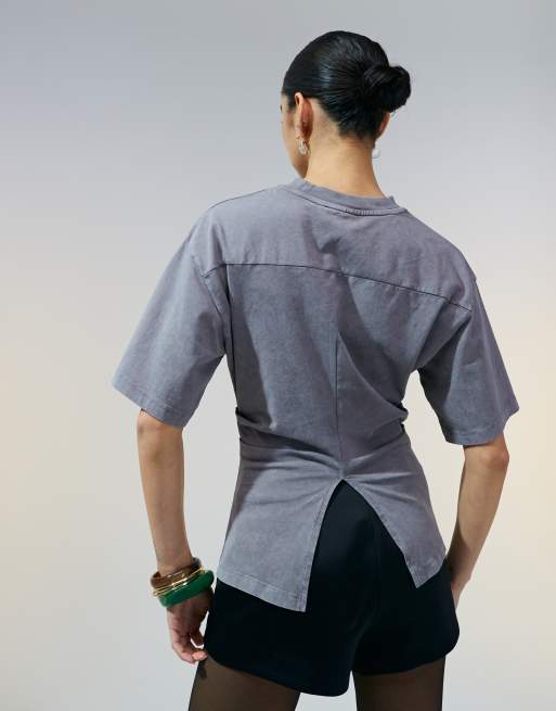 ASOS DESIGN corset waist t-shirt in washed gray