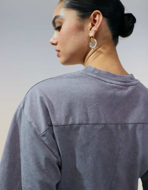ASOS DESIGN corset waist t-shirt in washed gray