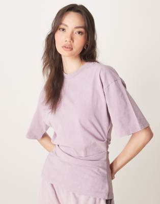 Asos Design Corset Waist T-shirt In Washed Mauve-purple