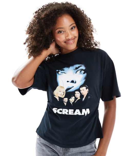 ASOS DESIGN corset waist t-shirt with scream licence graphic in black - view 1