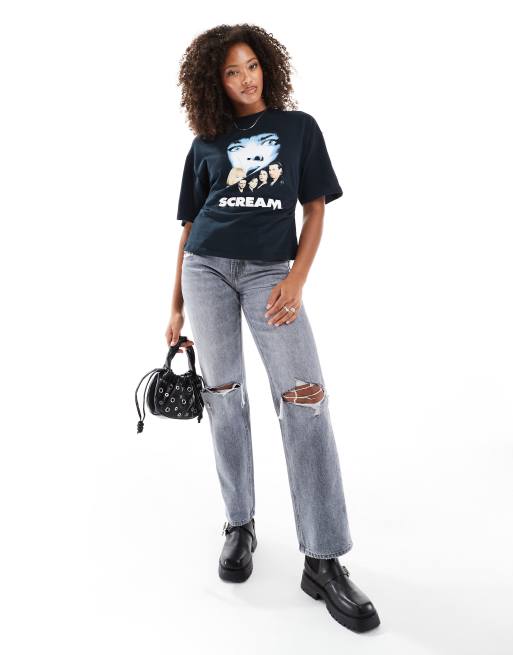 ASOS DESIGN corset waist t-shirt with scream licence graphic in black, 2 of 4
