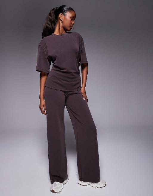 ASOS DESIGN corset waist tee and pants set in brown