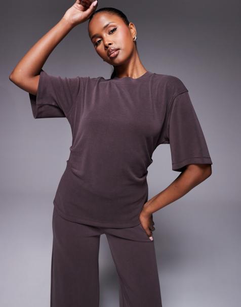 ASOS DESIGN corset waist tee in brown - part of a set - view 1