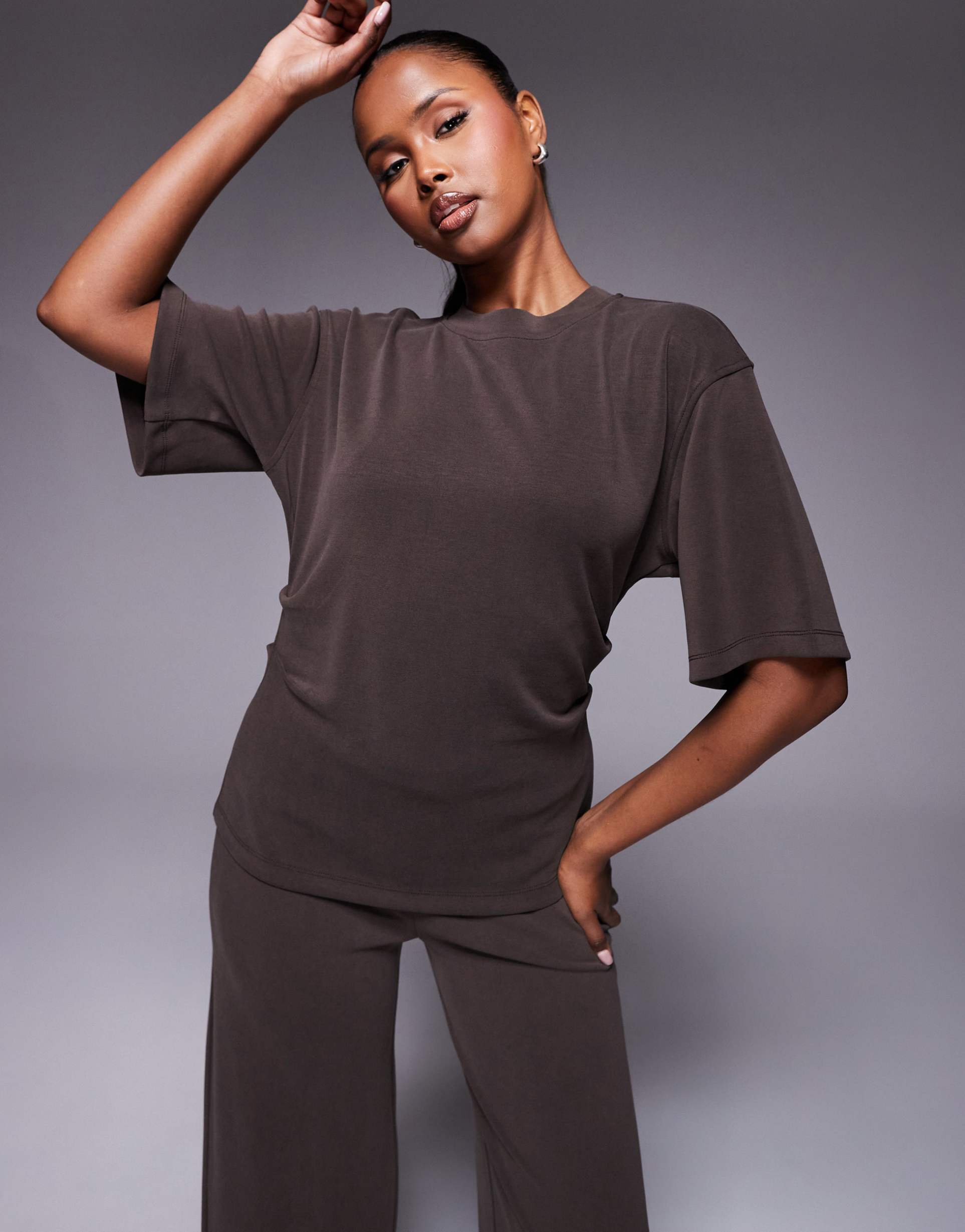 asos design corset waist tee in brown - part of a set