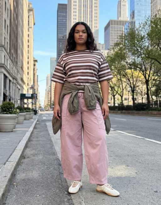 ASOS DESIGN corset waist tee in chocolate and pink stripe, 10 of 11