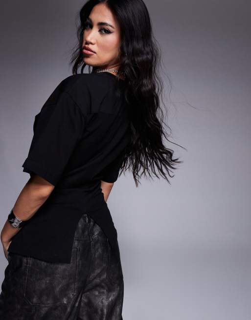ASOS DESIGN corset waist tee with hotfix skull in black, 4 of 4