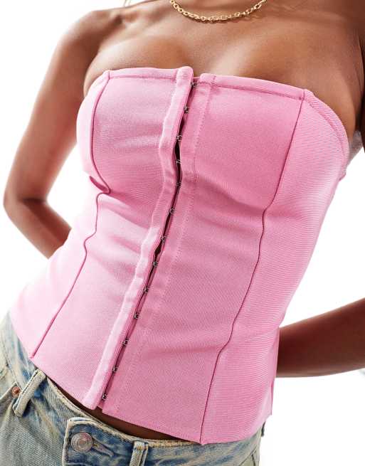 ASOS DESIGN - Corsetto a fascia rosa con chiusura a gancetti, 2 di 4