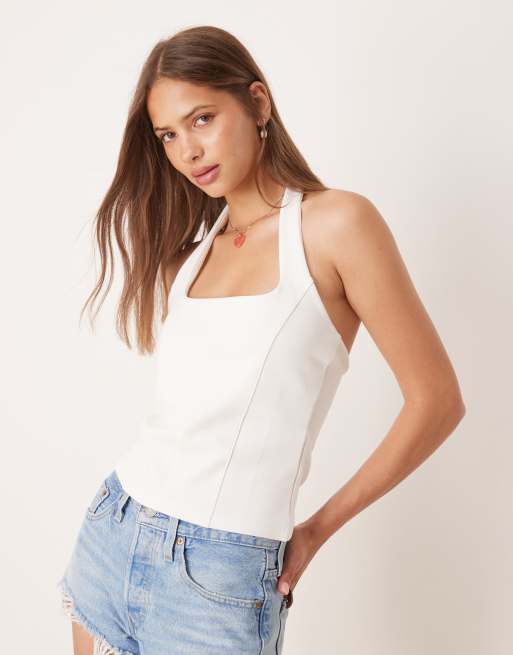 ASOS DESIGN - Corsetto allacciato al collo color avorio in tessuto ponte