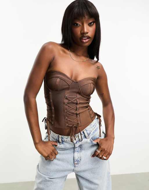 ASOS DESIGN - Corsetto color cioccolato con coppe e lacci
