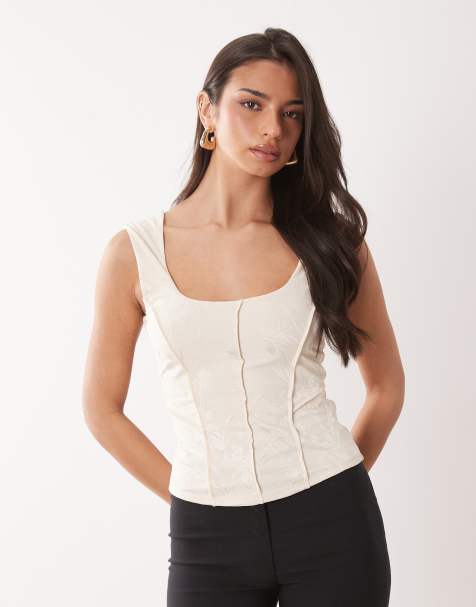 ASOS DESIGN - Corsetto con scollo squadrato effetto raso dévoré color avorio - view 1