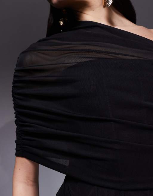 ASOS DESIGN - Corsetto in rete nero con rivestimento a mantella asimmetrico, 3 di 4