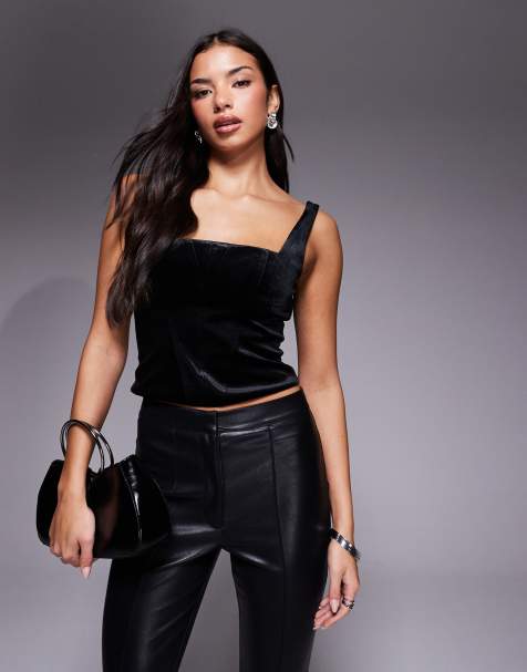 ASOS DESIGN - Corsetto nero con scollo quadrato e pannelli in velluto - view 1