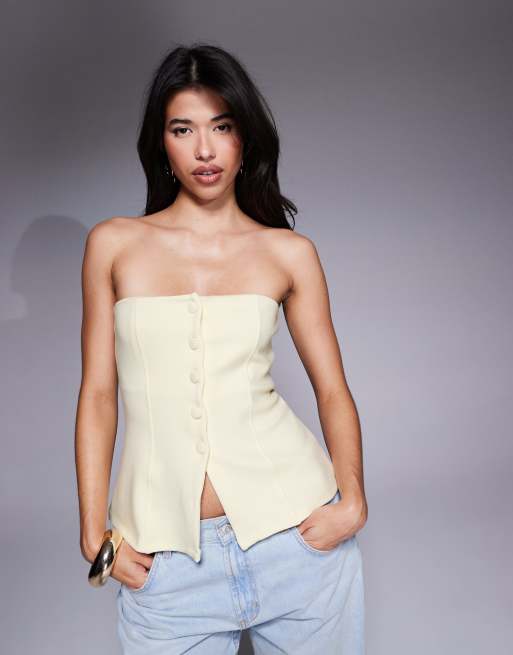ASOS DESIGN - Corsetto strutturato abbottonato color latticello in tessuto ponte