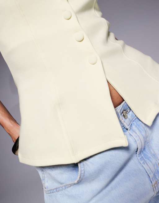 ASOS DESIGN - Corsetto strutturato abbottonato color latticello in tessuto ponte, 3 di 4