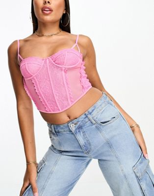 ASOS DESIGN cami lace longline corset top in pink - ASOS Price Checker