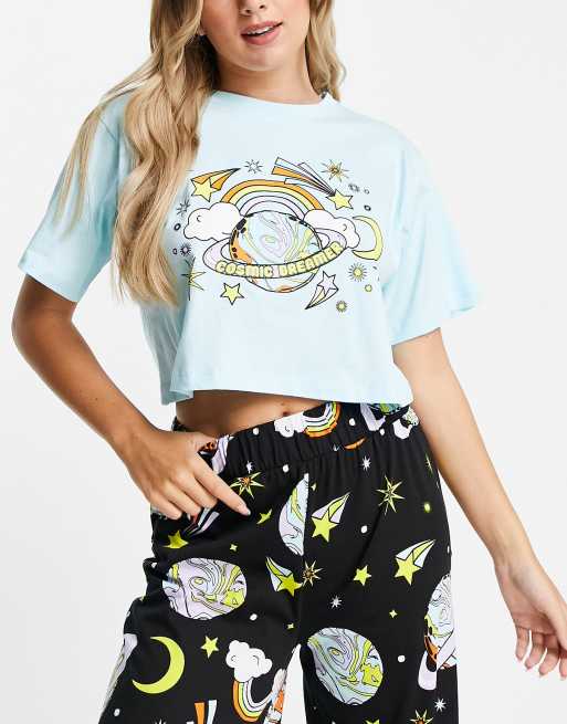 ASOS DESIGN lounge T-shirt and shorts pajama set with cloud print in blue