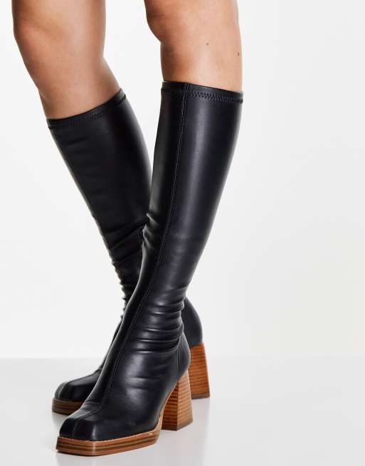 Asos Design Cosmos Square Toe Knee Boots In Black Asos 