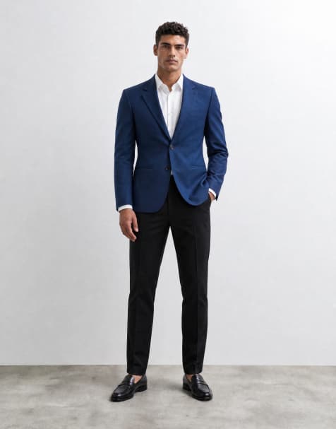 ASOS DESIGN - Costume ajusté 100 % coton aspect lin - Bleu marine - view 1