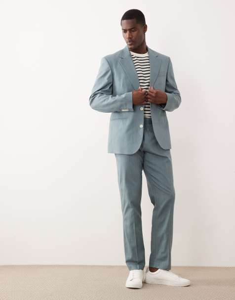 ASOS DESIGN - Costume ajusté 100 % coton aspect lin - Bleu - view 1